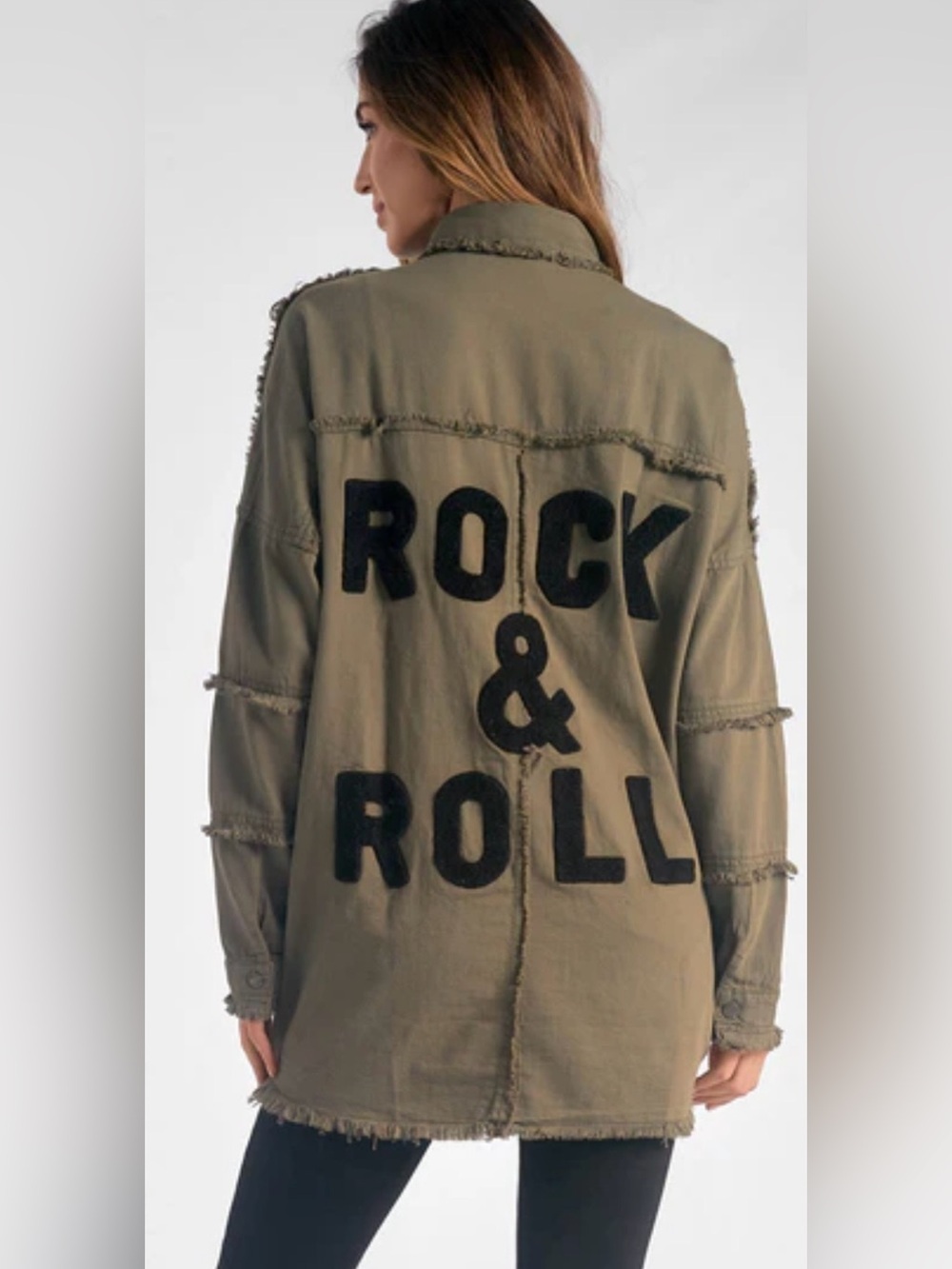 Elan Devan Rock & Roll Oversized Distressed Military Shacket Jacket S